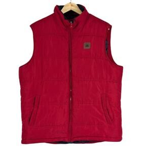 Field & Stream Puffer Vest Mens L Red Quilted Zip Front Outdoor Utility Gorpcore